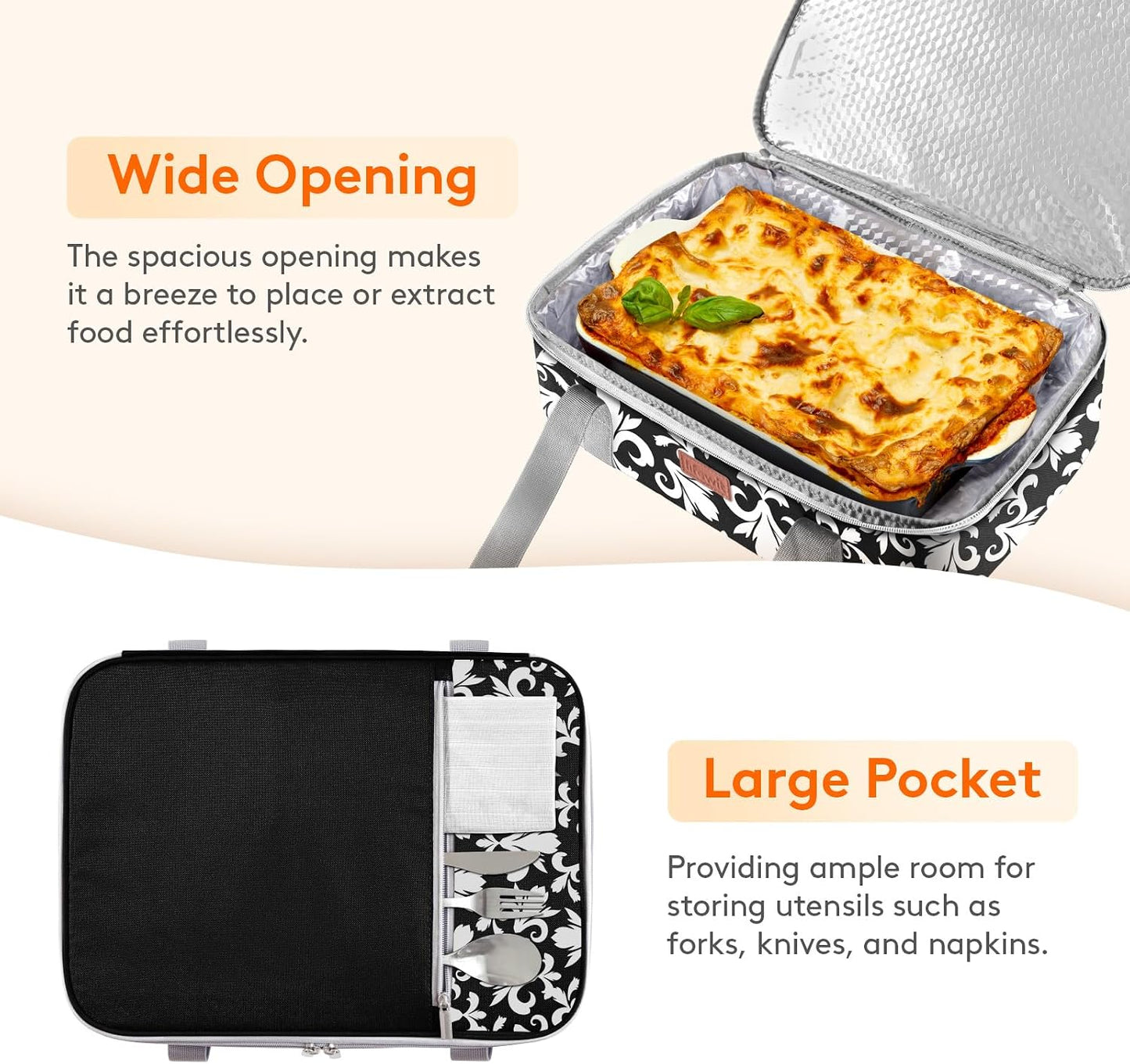Lifewit Insulated Single Decker Casserole Carrier for Hot or Cold Food, Lasagna Lugger Holder Fits 9" x 13" Baking Dish, Thermal Lunch Tote Bag for Potluck Parties, Picnic and Cookouts, Black