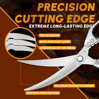 HUUSK Kitchen Scissors Set Silver - Stainless Steel Kitchen Shear, Sharp Meat Scissors, Heavy Duty Poultry Shears, Japanese Cooking Scissor for Food, Gifts for Men Women