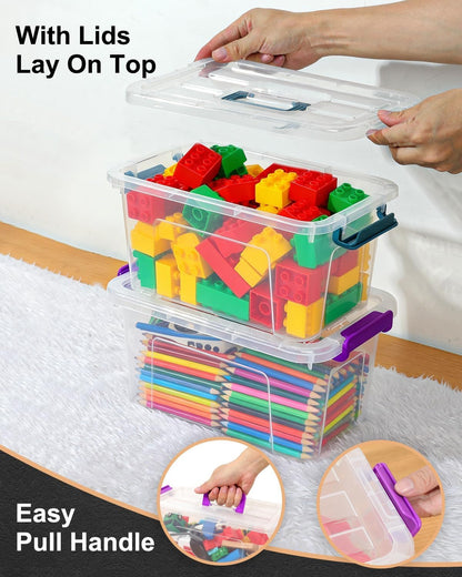 NUMIFUN 7Qt Clear Plastic Storage Bins with Lids,6 Pack | Stackable organizing totes with buckle latches & handles.Dust-proof clear design for home,office & pantry space saving