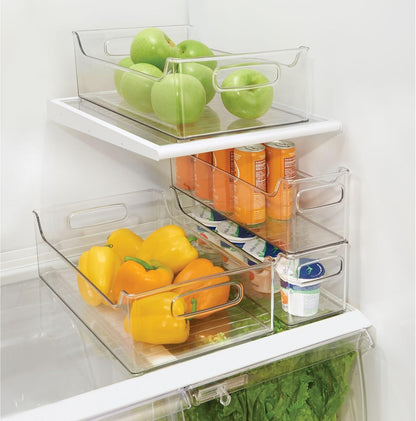 iDesign Stackable Plastic Pantry Bin with Handles, Set of 2, Clear | For Cabinets or Fridge, Made in USA