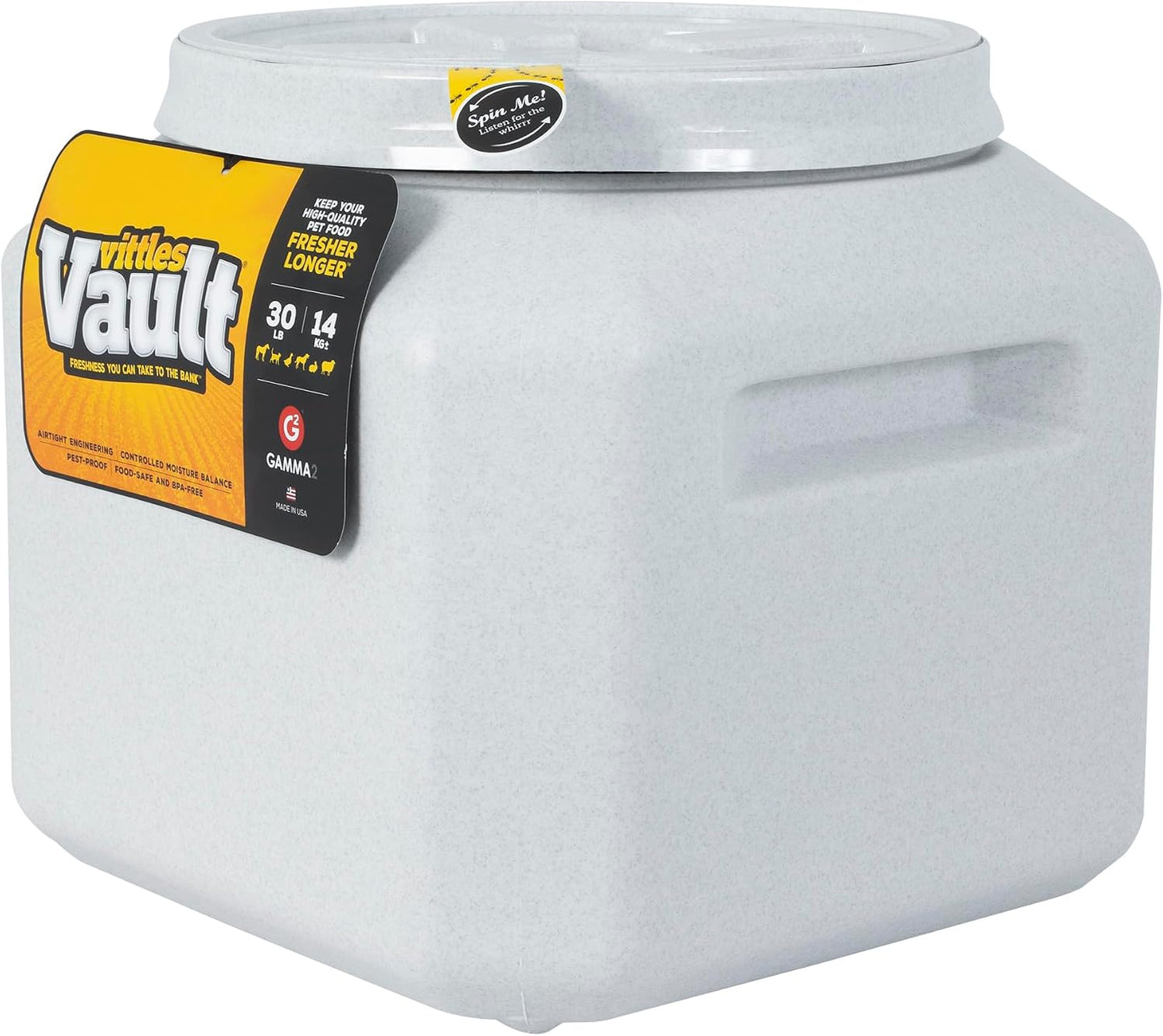 Vittles Vault Traditional Pet Food Storage Container For Dog Kibbles/Bird Seed/Oatmeal/Rice/Flour/Cereal, BPA Free Plastic, Sealed Airtight For Cat Food, Up To 50 lb, Made in USA, With Scoop, Gray