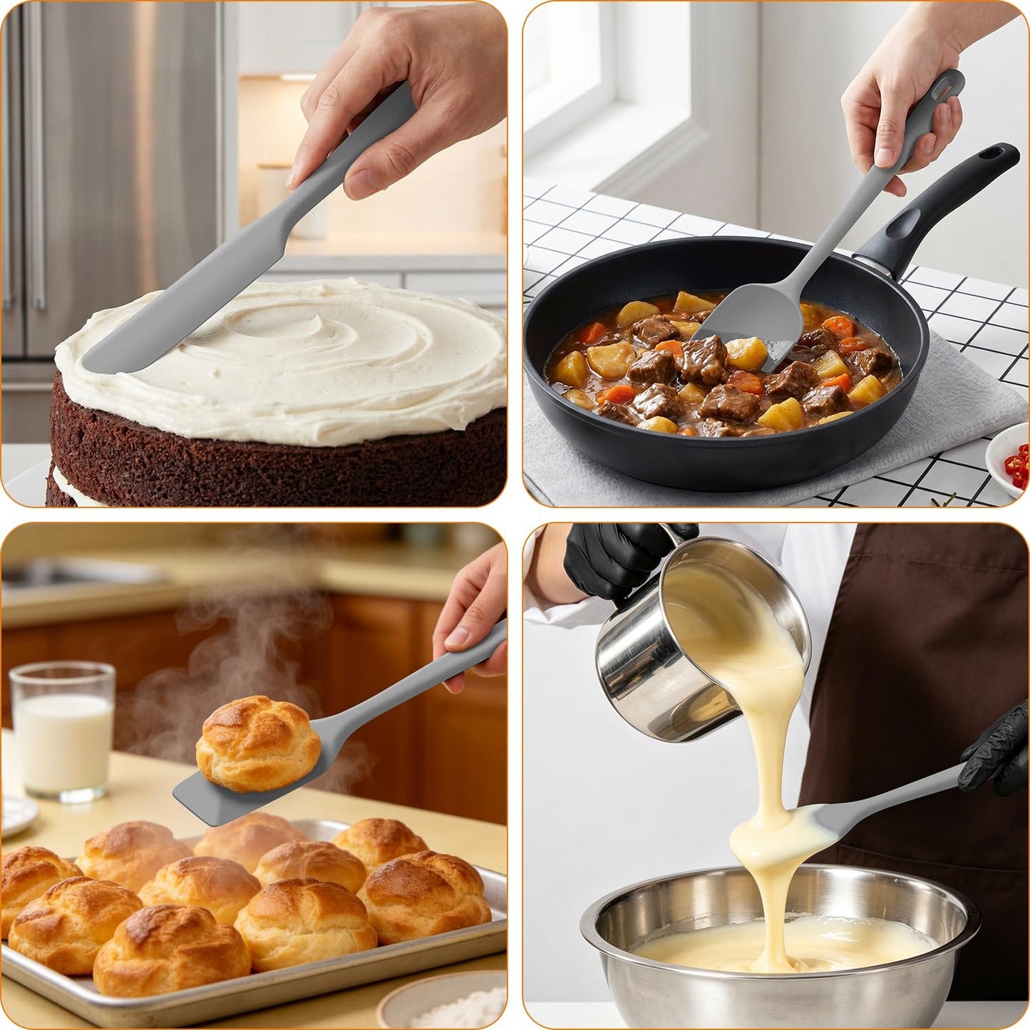 5-Piece Silicone Spatula Set for Baking, 446°F Heat Resistant Non-Stick Cooking Utensils, BPA-Free Food Grade Silicone Scrapers, Non-Scratch Flexible & Dishwasher Safe, Neutral