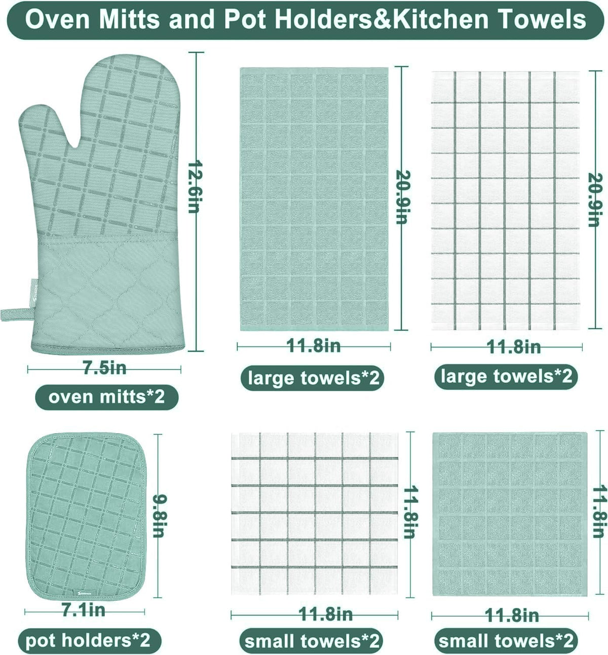 Oven Mitts Kitchen Towels and Dishcloths Pot Holders Sets, Oven Gloves Kitchen Dish Towels 500 Degree Heat Resistant Potholders with Non-Slip Silicone Surface for Cooking, Grilling, Baking-Gray