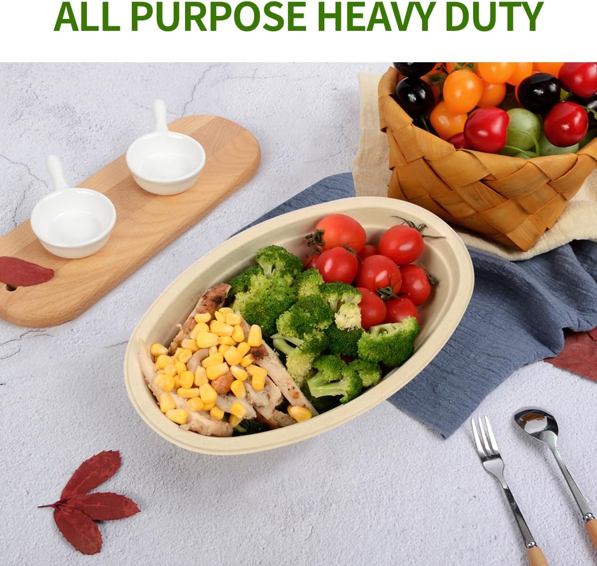 2 Compartment Bowls Disposable 100 Pack, Chip and Dip Bowl Disposable Divided Bowls for Chips and Salsa Serving