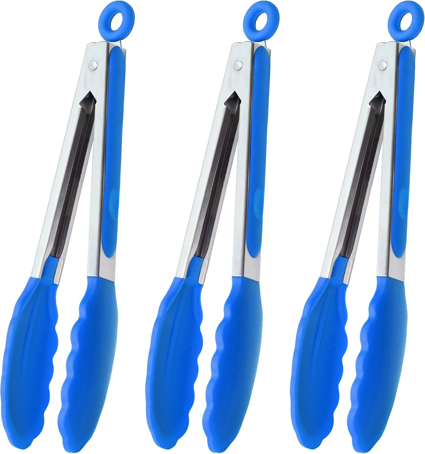 HINMAY Stainless Steel Kitchen Tongs 9-Inch Cooking Tongs, Set of 3