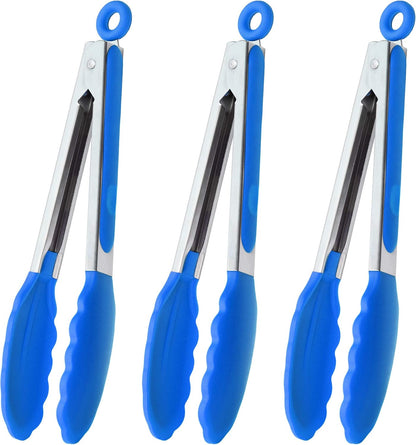 HINMAY Stainless Steel Kitchen Tongs 9-Inch Cooking Tongs, Set of 3