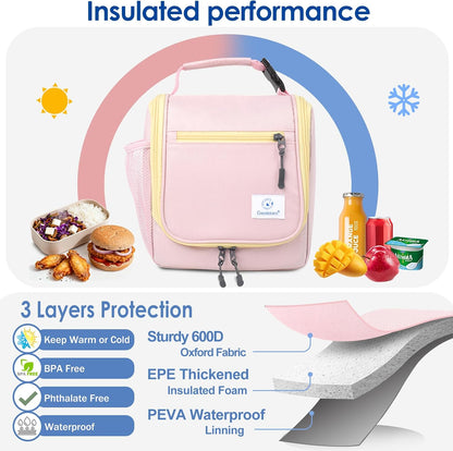 Genteen Kids Lunch Box, Insulated Lunch Bag for Kids, Toddler, Girl, and Boy; Holds Lunch Box, Water Bottle, & Snacks; Easy-Clean Water-Resistant Fabric & Multiple Zippered Pockets (Yellow Blue)