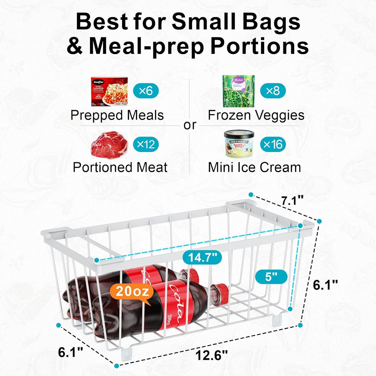 iSPECLE Deep Freezer Organizer Bins, 5 Pack Chest Freezer Baskets for 7 Cu.Ft, Stackable Wire Chest Freezer Organizer Bins for Small Food, Strong Metal with Handles for Meat and Veggies, Black