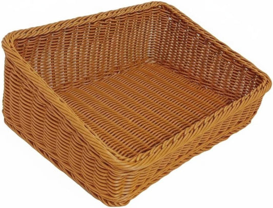 Slanted Opening Display Basket Easy to Clean Angled Woven Basket Wicker Storage Bin for Supermarket, Kitchen Countertop, Brown H 50-30-8-14