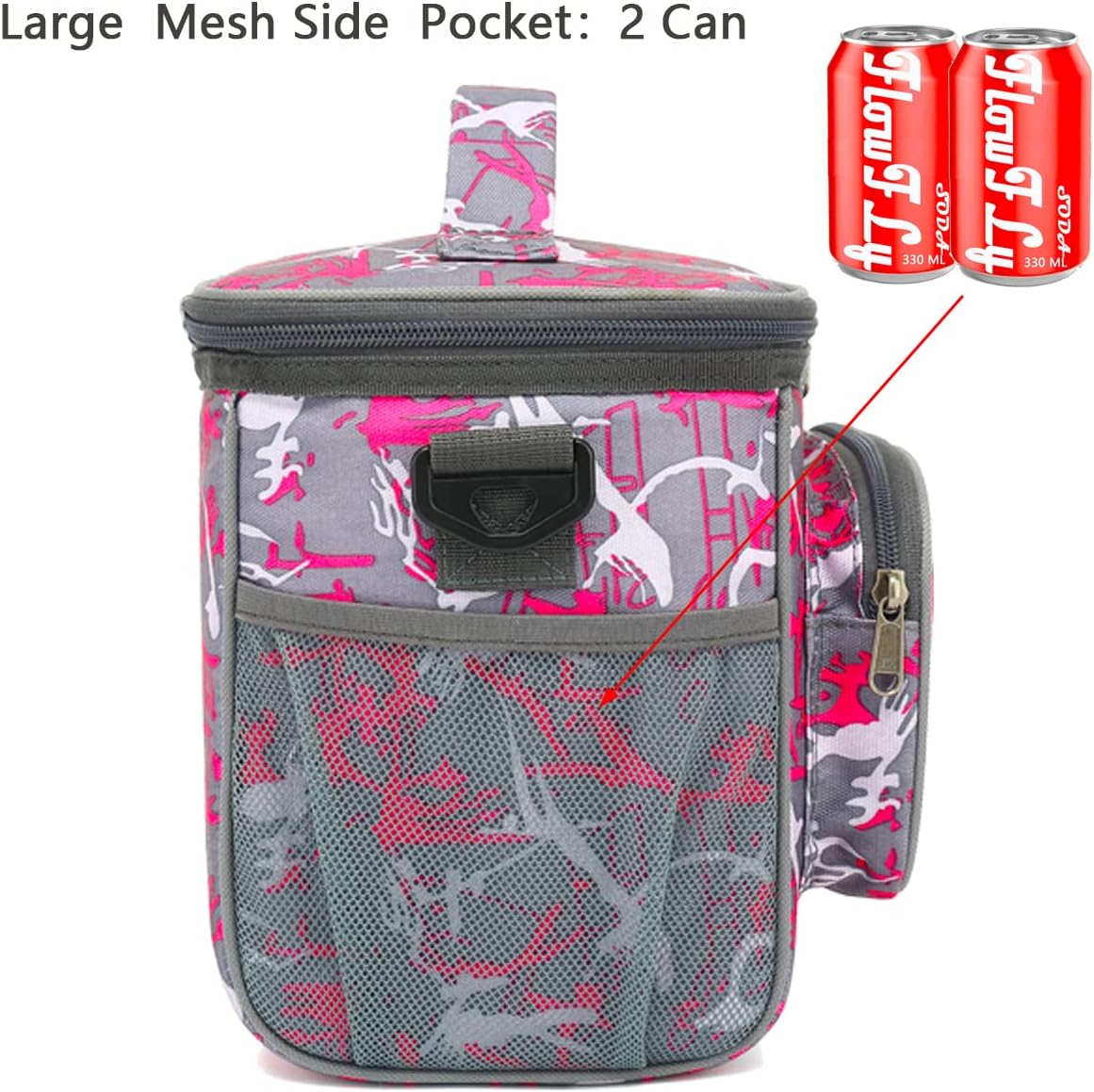 FlowFly Insulated Reusable Lunch Bag Adult Large Lunch Box for Women and Men with Adjustable Shoulder Strap,Front Zipper Pocket and Dual Large Mesh Side Pockets,Cherry - Colors B