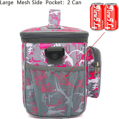 FlowFly Insulated Reusable Lunch Bag Adult Large Lunch Box for Women and Men with Adjustable Shoulder Strap,Front Zipper Pocket and Dual Large Mesh Side Pockets,Cherry - Colors B