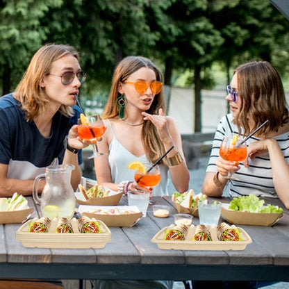 CertBuy 100 Pack Disposable Taco Holders for Party, Premium Disposable Taco Plates with Divider, Paper Taco Holder Plates Trays for 3 Tacos, Taco Tuesday, Taco Bar Serving Set for a Party