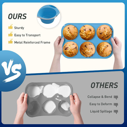 2 Pack 12 Cups Silicone Muffin Pan with Metal Reinforced Frame Regular Size Silicone Molds Cupcake Cake Baking Pans Cookie Baking Chocoflan Cupcake Mold Nonstick Muffin Tin Home Baking Supplies