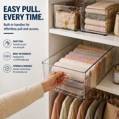 MOONEDGE 6 Pack Clear Organizer Bins 11x8x6in Pantry Organizers and Storage | Clear Containers for Organizing, Plastic Storage Bins with Handles for Drawer, Craft, Fridge, Kitchen Cabinet Shelf