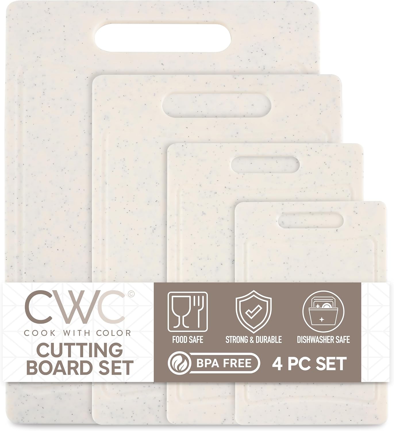 COOK WITH COLOR Non-Slip Cutting Board Set – Kitchen Essentials with Easy Grip Handle for Meat, Veggies, and Fruits, 3 Cutting Boards, Speckled White