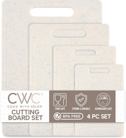 COOK WITH COLOR Non-Slip Cutting Board Set – Kitchen Essentials with Easy Grip Handle for Meat, Veggies, and Fruits, 3 Cutting Boards, Speckled White
