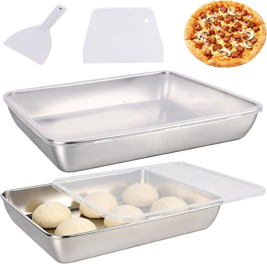 Pizza Dough Proofing Box, 6L Large Capacity Stainless Steel Food Storage Container with Lid, Household Pizza Dough Tray for Bread & Dough Balls, Includes Cutter
