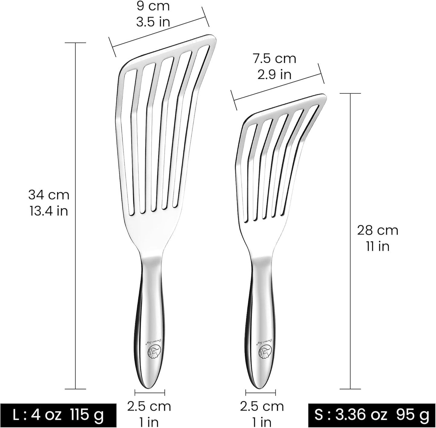 Stainless Steel Fish Spatula Set – 1 Large Fish Turner + 1 Small Metal Spatula, Ultra-Thin Edge for Easy Turning & Flipping, Metal Kitchen Utensils with Ergonomic Non-Slip Handle, Dishwasher Safe