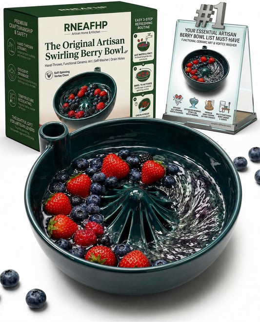 The Original Artisan Swirling Berry Bowl – Hand-Thrown, Functional Ceramic Art Self Washer Spinning Vortex Berry Washing Bowls Fruit Basket Automatic Quick Rotating Cleaning with Drain Holes