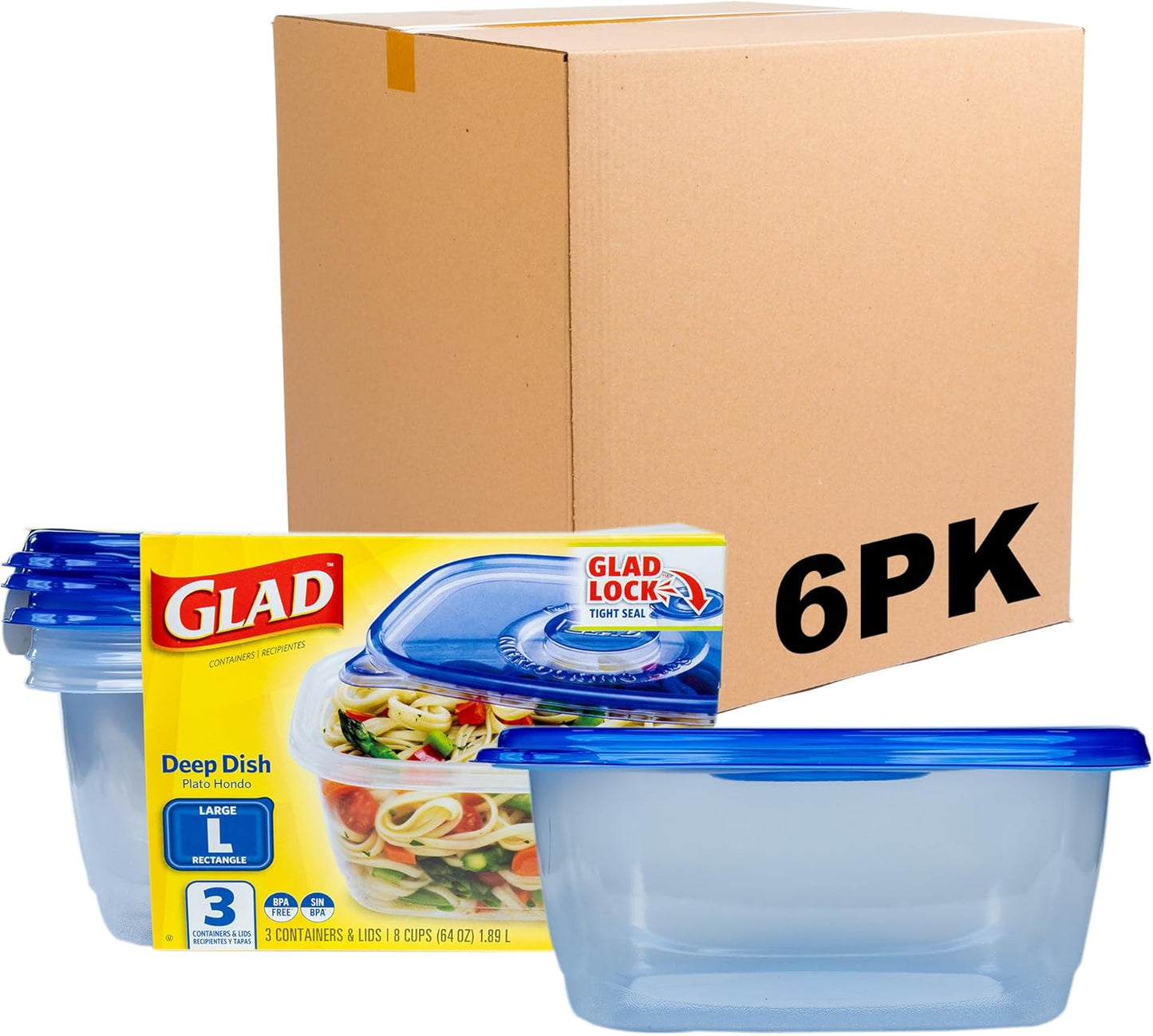 Glad GladWare Tall Entree Food Storage Containers with Lids, Large Square BPA Free Plastic for Meal Prep and Lunches, Lock Tight Seal, Microwave and Dishwasher Safe, 42 Oz, 3 Count