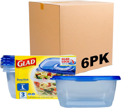 Glad GladWare Tall Entree Food Storage Containers with Lids, Large Square BPA Free Plastic for Meal Prep and Lunches, Lock Tight Seal, Microwave and Dishwasher Safe, 42 Oz, 3 Count