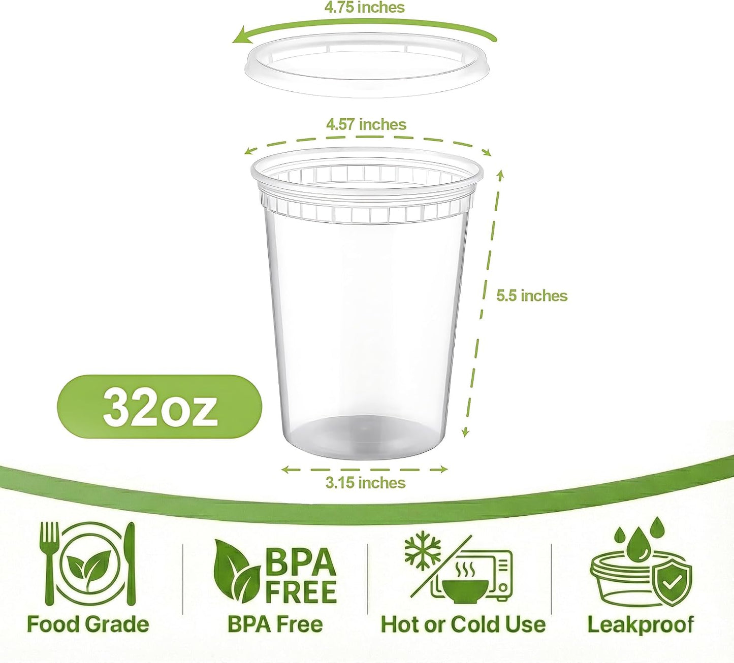 Food Storage Containers [10 Set] x [32 oz] Plastic Deli Containers with Lids Soup Meal Prep Containers | BPA Free | Stackable | Leakproof | Microwave/Dishwasher/Freezer Safe (10 Set, 32 oz)