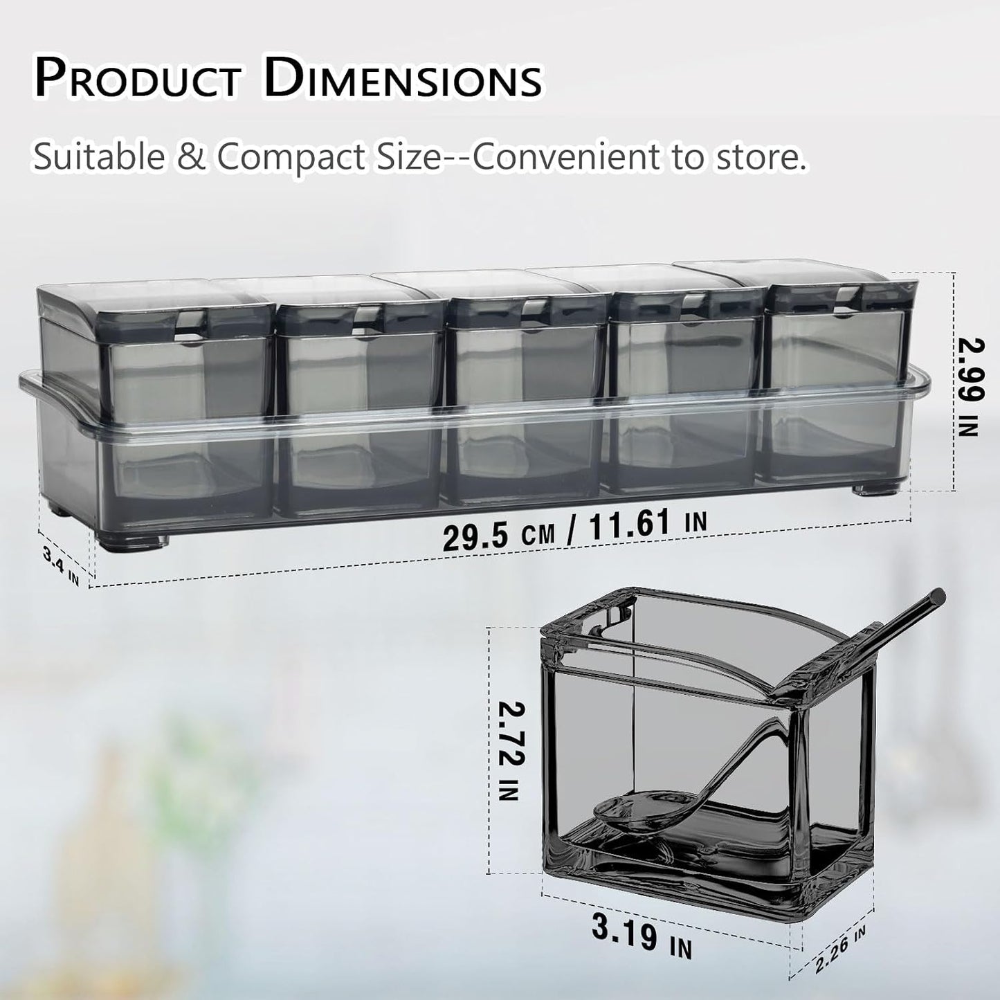 V·RESOURCING Clear Seasoning Box, 3 Pieces Seasoning Rack Spice Pots Storage Container for Spice Salt Sugar Cruet Liquid,Condiment Jars with 3 Spoons