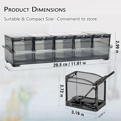V·RESOURCING Clear Seasoning Box, 3 Pieces Seasoning Rack Spice Pots Storage Container for Spice Salt Sugar Cruet Liquid,Condiment Jars with 3 Spoons