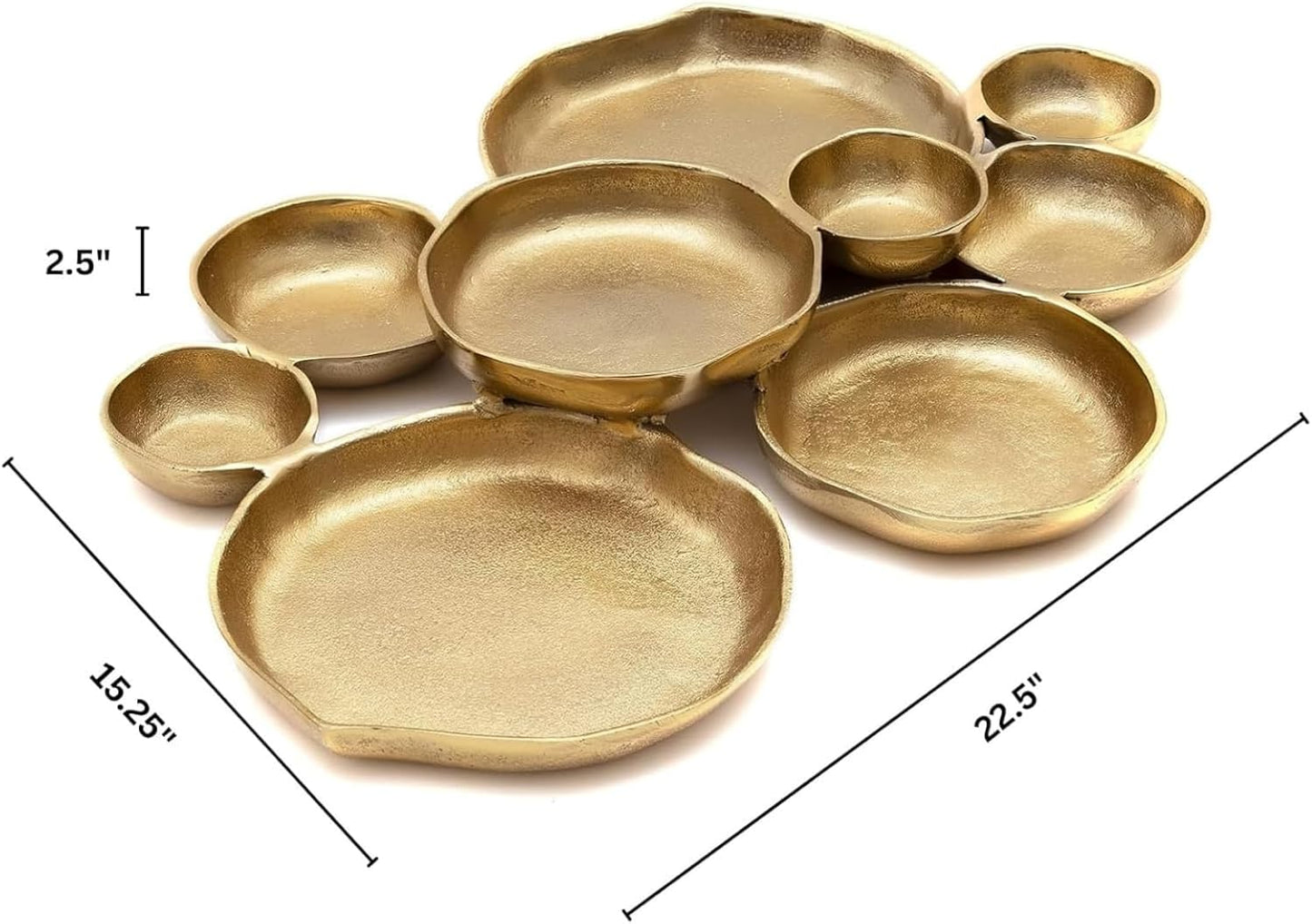 9 Cluster Decorative Bowls Bright Gold Brass Snack Tray Bowl Chip & Dip Serving Piece Strong Brass Centerpiece Beautiful Room Accent & Entertaining Parties Home Decor Wedding Gifts 22 Inch Decorative