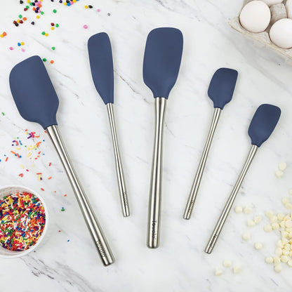 Tovolo Flex Core 5 Piece Silicone Spatula Set Heat Resistant All Silicone Utensils Include Non Stick Spatula Spoonula Jar Scraper, Dishwasher Safe BPA Free Spatulas for Baking Mixing, White