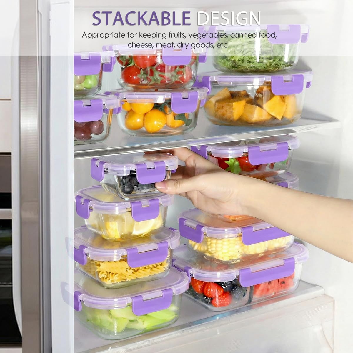 AMALEKO 42pcs Glass Food Storage Containers with Snap Locking Lids Set, Glass Meal Prep Containers (21 Container & 21 Lids),Leak Proof Lunch Containers BPA-Free,Black