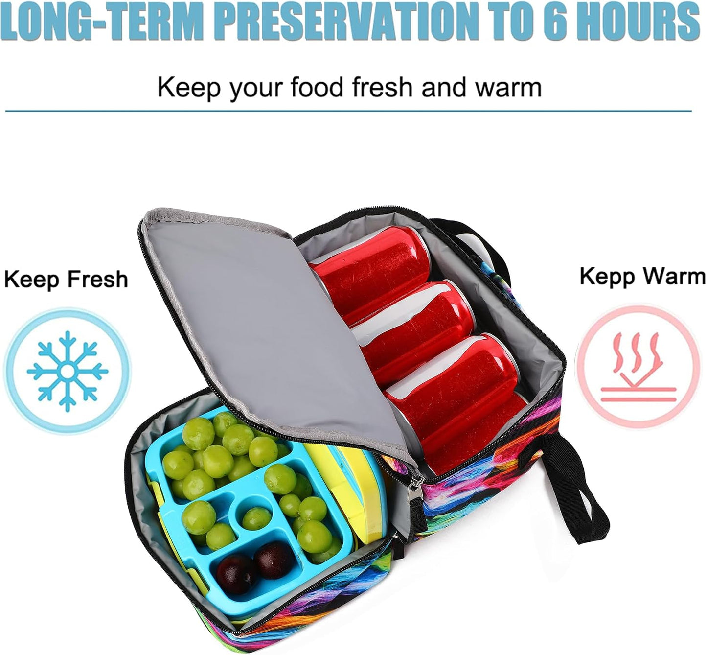 Tilami Lunch Bags Insulated Adjustable Strap Zipper, Two Compartments Cooler Bags, Bento Bags for Kids Toddlers (Blue)