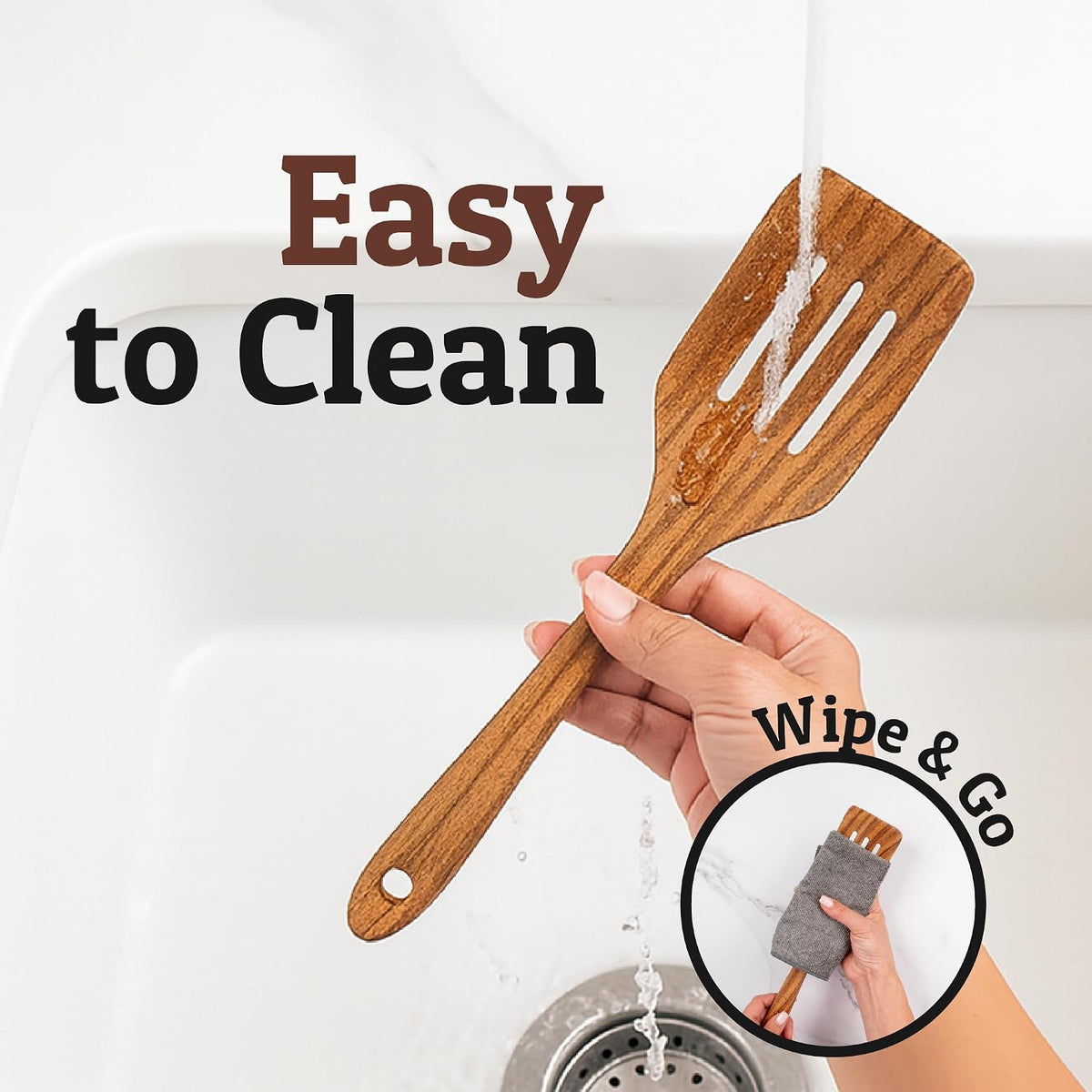 PriorityChef Wooden Slotted Spoon - Premium Teak Cooking Utensil for Frying, Straining & Serving - Long Handle Kitchen Spoon for Nonstick Cookware - Handcrafted Durable Wood