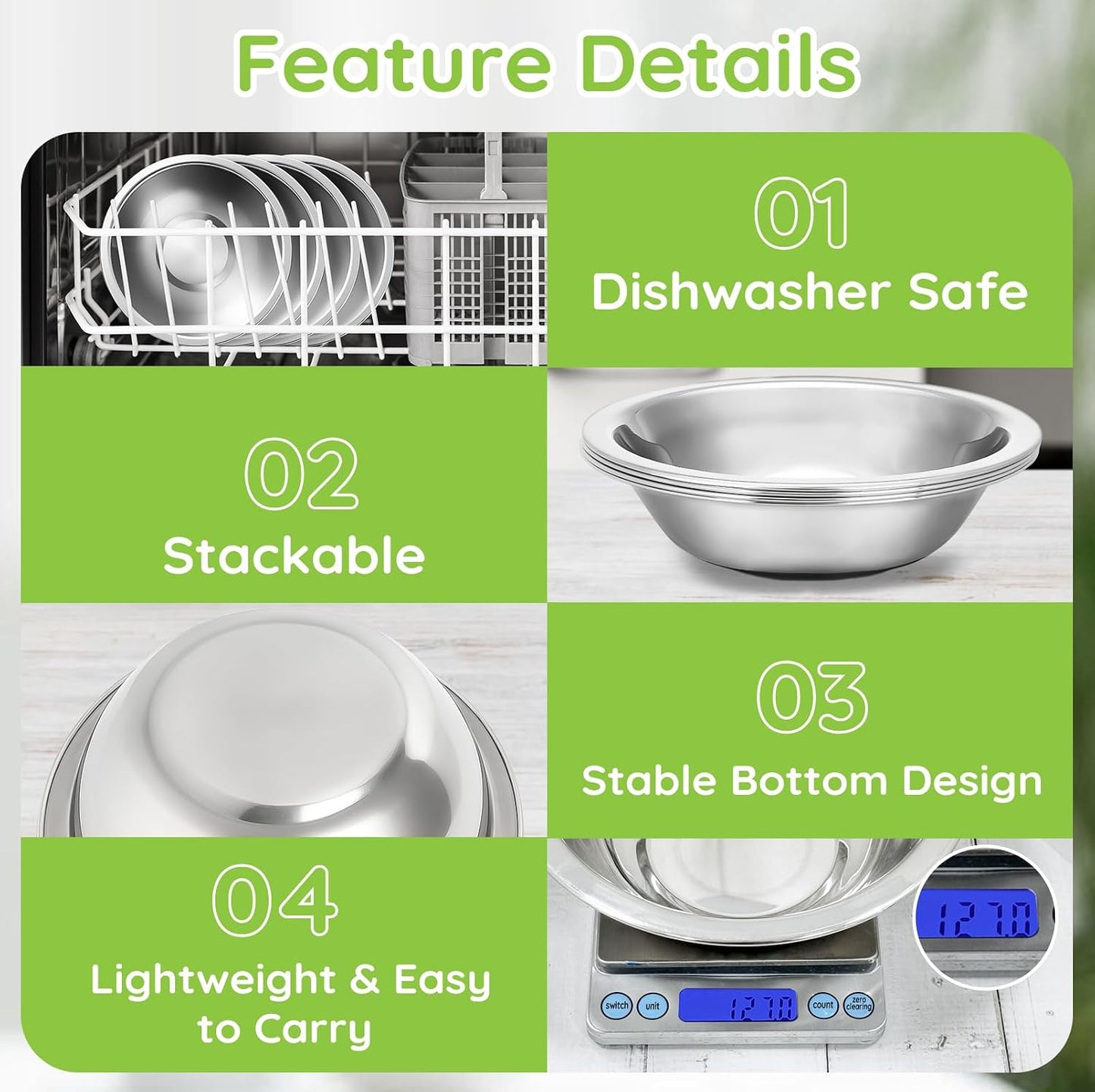 304(18/8) Stainless Steel Mixing Bowls for Kitchen, 4 Pack 6.3" 13.67 fl.oz Metal Mixing Bowls Set Stackable for Baking Serving Cooking Food Prep Storage Dishwasher Safe Lightweight
