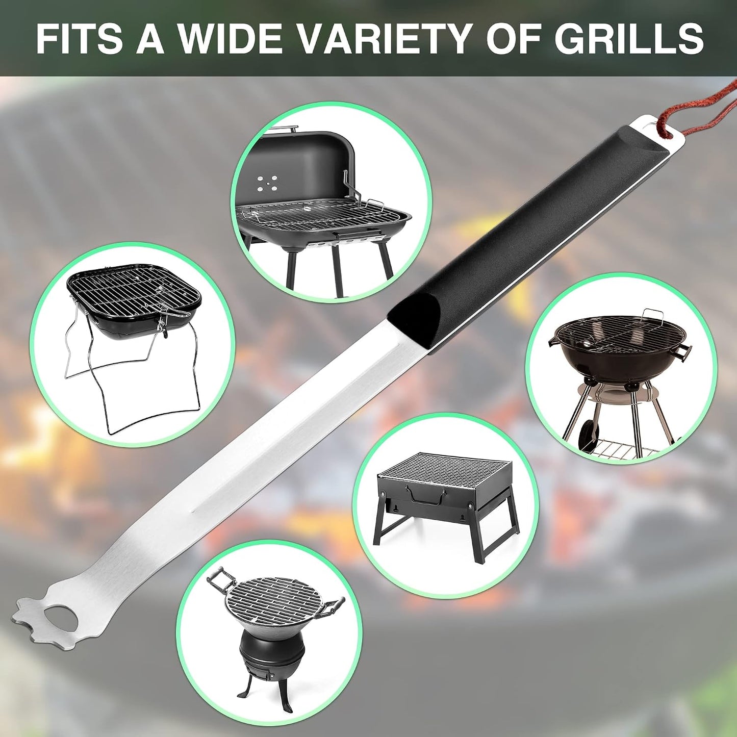 Grate Grill Scraper with Long Handle, Universal 14" Long Stainless Steel Grill Cleaner, Grill Grate Accessory, BBQ Barbecue Cleaning Gadgets, Hang Loop Included