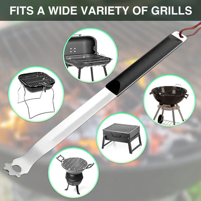 Grate Grill Scraper with Long Handle, Universal 14" Long Stainless Steel Grill Cleaner, Grill Grate Accessory, BBQ Barbecue Cleaning Gadgets, Hang Loop Included