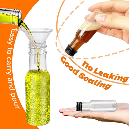 1.7oz Mini Liquor Bottles,50ml Plastic Spirit Alcohol Bottle with Black Cap,Miniature Sauce Bottles with 10 Funnels for Weddings,Party Supplies
