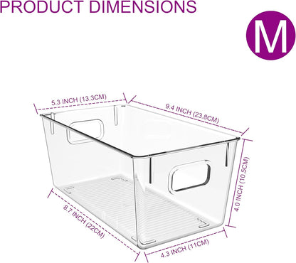 4 Pack Clear Plastic Storage Bins with Handles, Pantry Organizers & Storage Containers, Cabinet Organizer, Home Organization Must Haves for Kitchen, Laundry Room, Office, Closet, Garage & Freezer,L