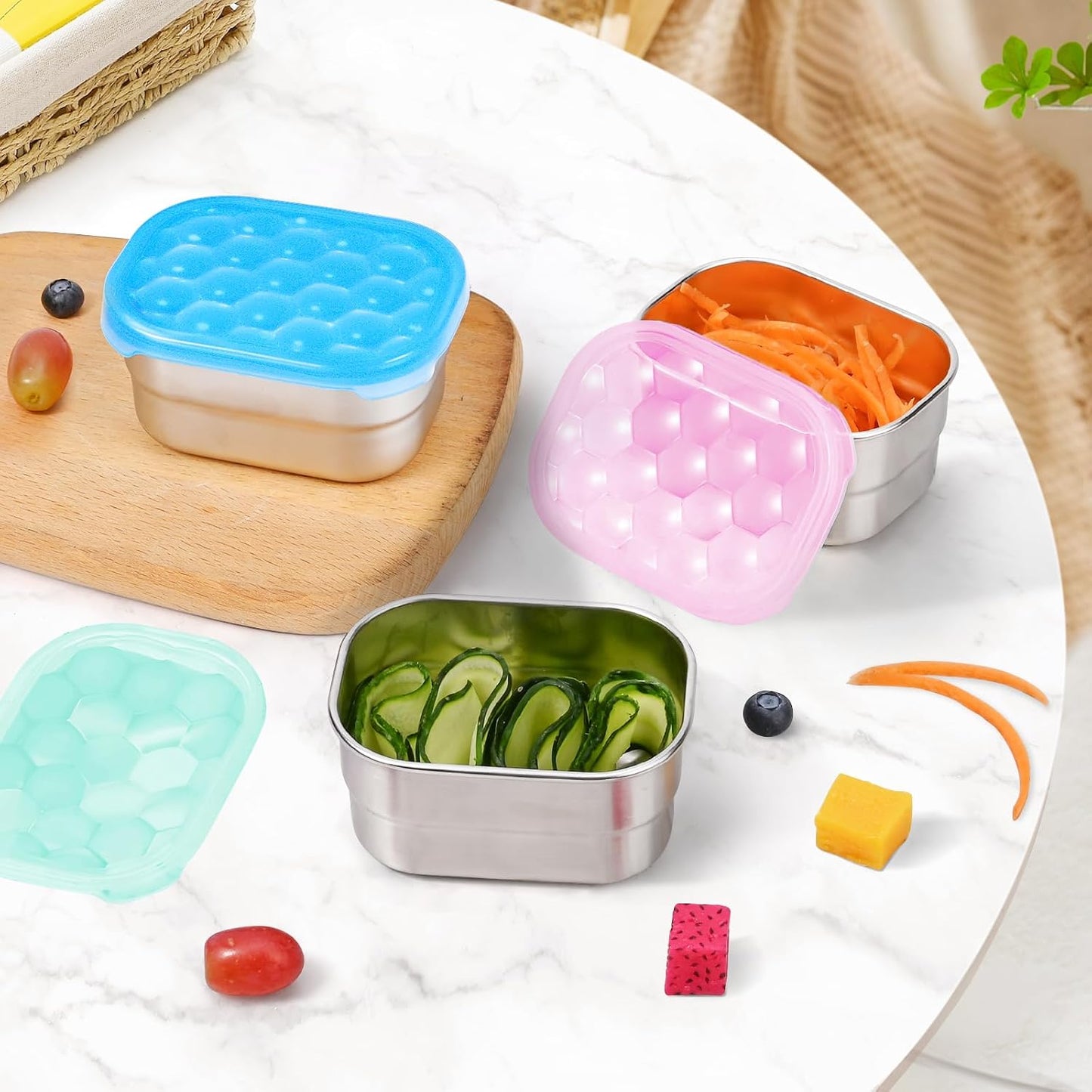 Tanjiae Small (1 CUP) Stainless Steel Snack Containers for Kids | Easy Open Leak Proof Food Containers with Silicone Lids - Perfect Metal Toddler Lunch Box for Daycare and School (8oz)