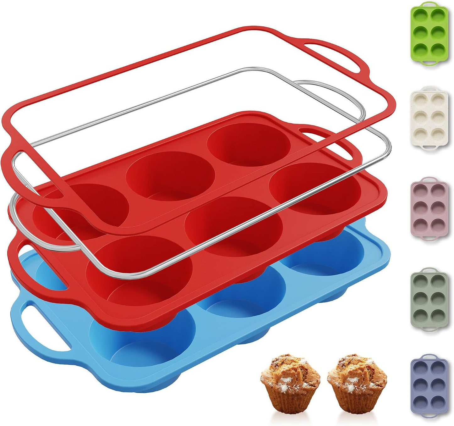 2 Packs 12 Cups Silicone Muffin Pan for Baking with Metal Reinforced Frame Regular Size Cupcake Pan Tray Egg Bites Silicone Cookie Molds Muffin Tin Tart Pans Sheet Set for Oven Dishwasher Safe
