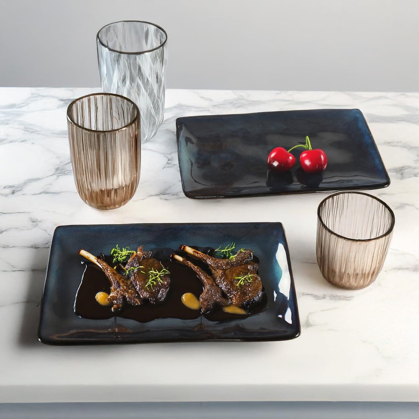 Porcelain Rectangular Plates, Large Cookie Trays, Set of 4, Shatterproof, Dishwasher-Safe, Perfect for Sushi, Baguettes, Snacks, Appetizers, Rolls, or Table Centerpieces.