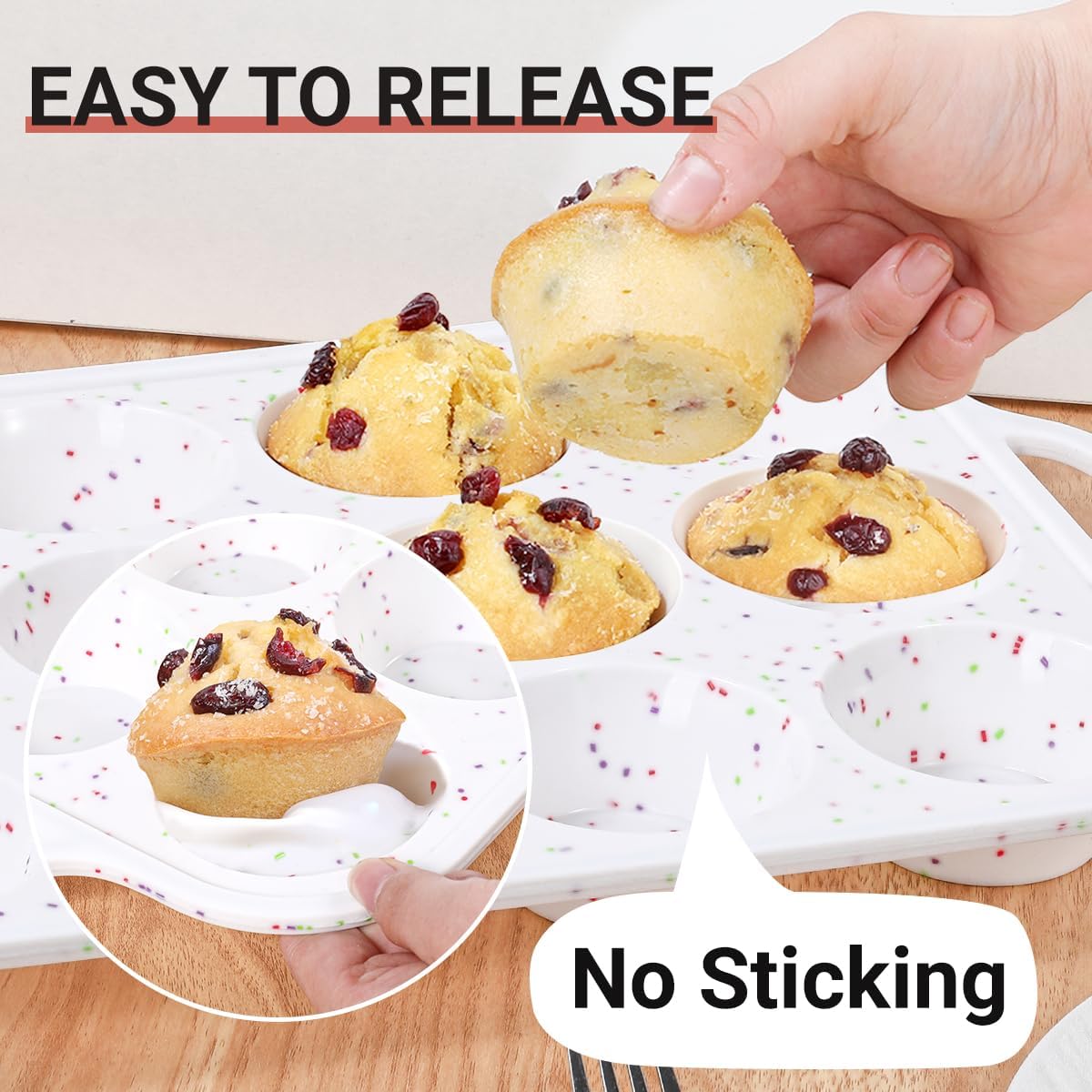 CAKETIME Mini Muffin Pan, Metal Reinforced Frame Mini Cupcake Pans 24 Cups Nonstick Muffin Silicone Molds with Handle for Baking Muffins, Cupcakes, Egg Bites 2 Pack