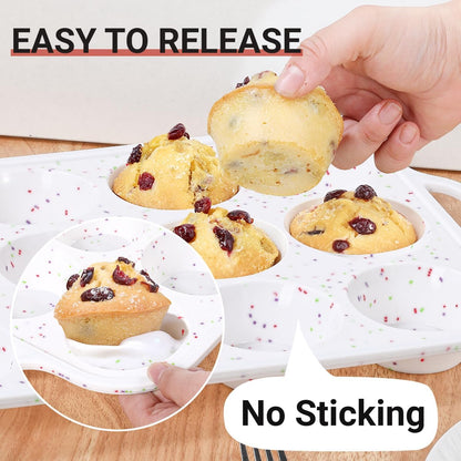 CAKETIME Mini Muffin Pan, Metal Reinforced Frame Mini Cupcake Pans 24 Cups Nonstick Muffin Silicone Molds with Handle for Baking Muffins, Cupcakes, Egg Bites 2 Pack