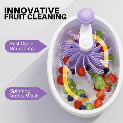 JOYMOOP Fruit Washer and Spinner with Brush, Large Cleaning Bowl for Fruits, Vegetables and Salad, Produce Scrubber