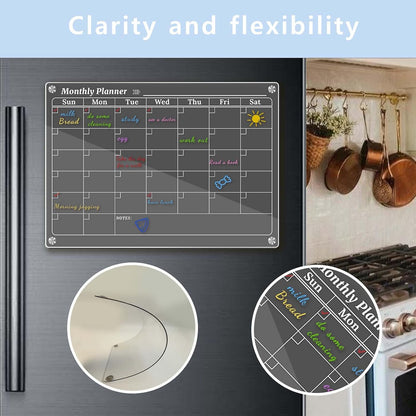 4Pcs Fridge Calendar Set, Clear Magnetic Dry Erase Daily, Weekly, Monthly Planners & Menu Board, w/ 2 Packs of 8 Markers