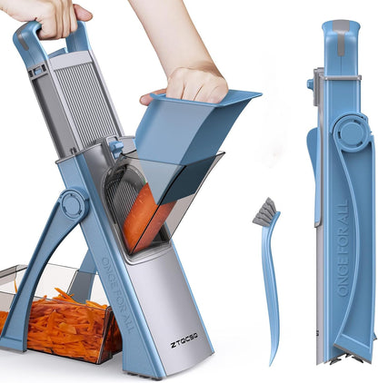 [All in 1] Upgraded Version Safe Mandoline Slicer for Kitchen, Adjustable Thickness. Veggie Slicer, Rapid Prep Mandoline, Detachable Blade, Cleaning Brush/Paring Knife (Black Knight)