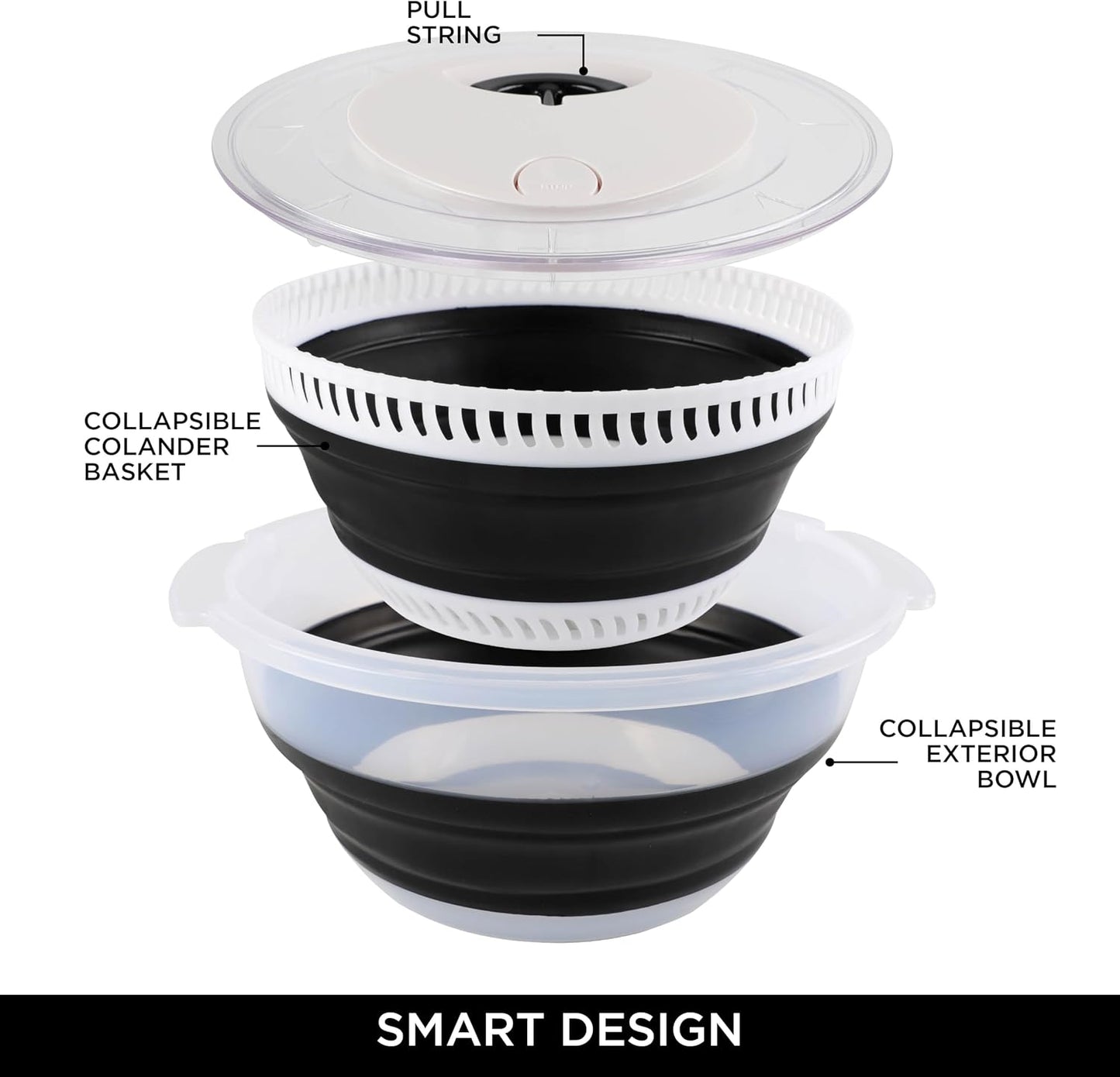 COOK WITH COLOR Collapsible Salad Spinner - 4 QT Space Saving Lettuce Dryer with Folding Collapsible Colander Great for Washing and Drying Fruit and Vegetables (Grey)