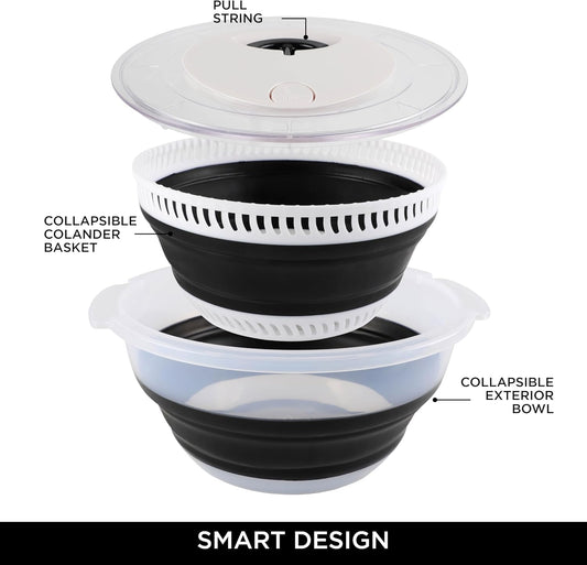COOK WITH COLOR Collapsible Salad Spinner - 4 QT Space Saving Lettuce Dryer with Folding Collapsible Colander Great for Washing and Drying Fruit and Vegetables (Grey)