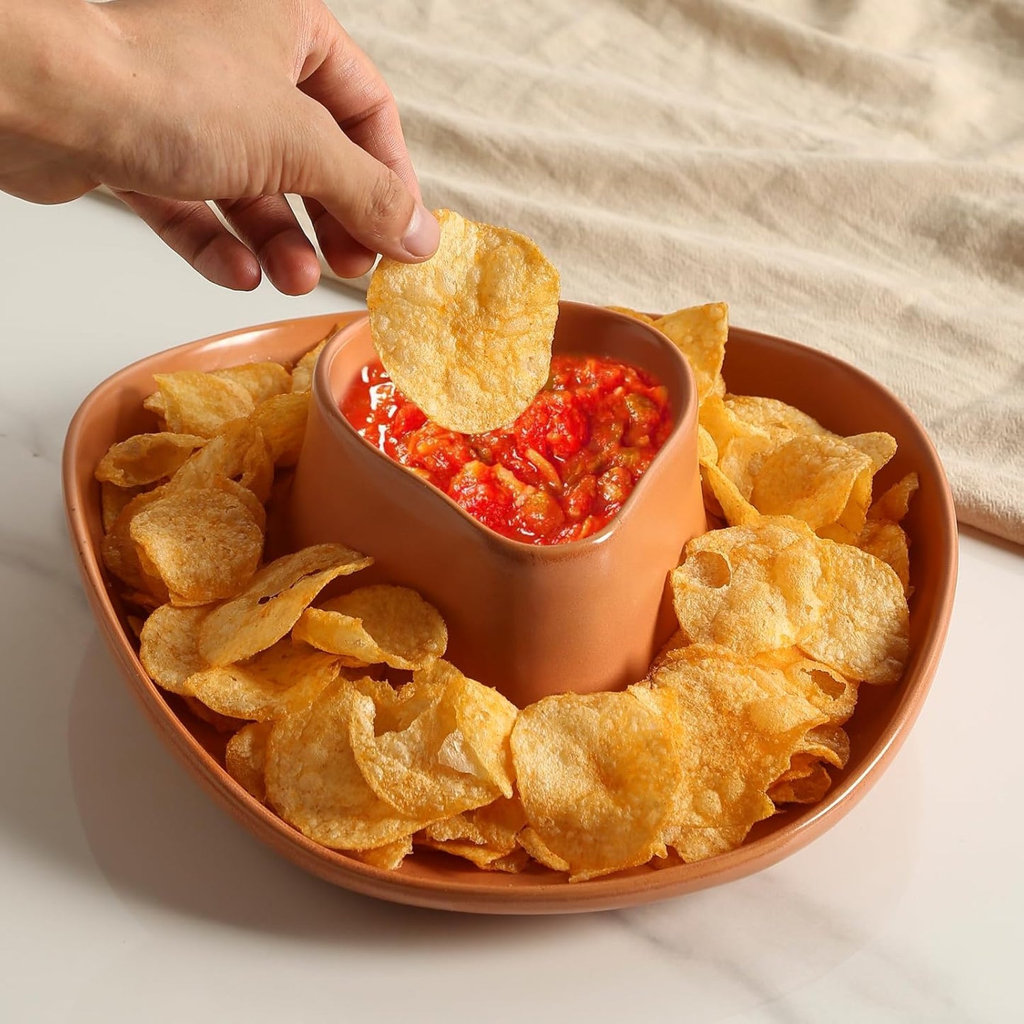 Chip and Dip Serving Set Bowl Cowboy Hat Chips and Salsa Serving Dish.10.6 x 11.6 x 3.5 in White