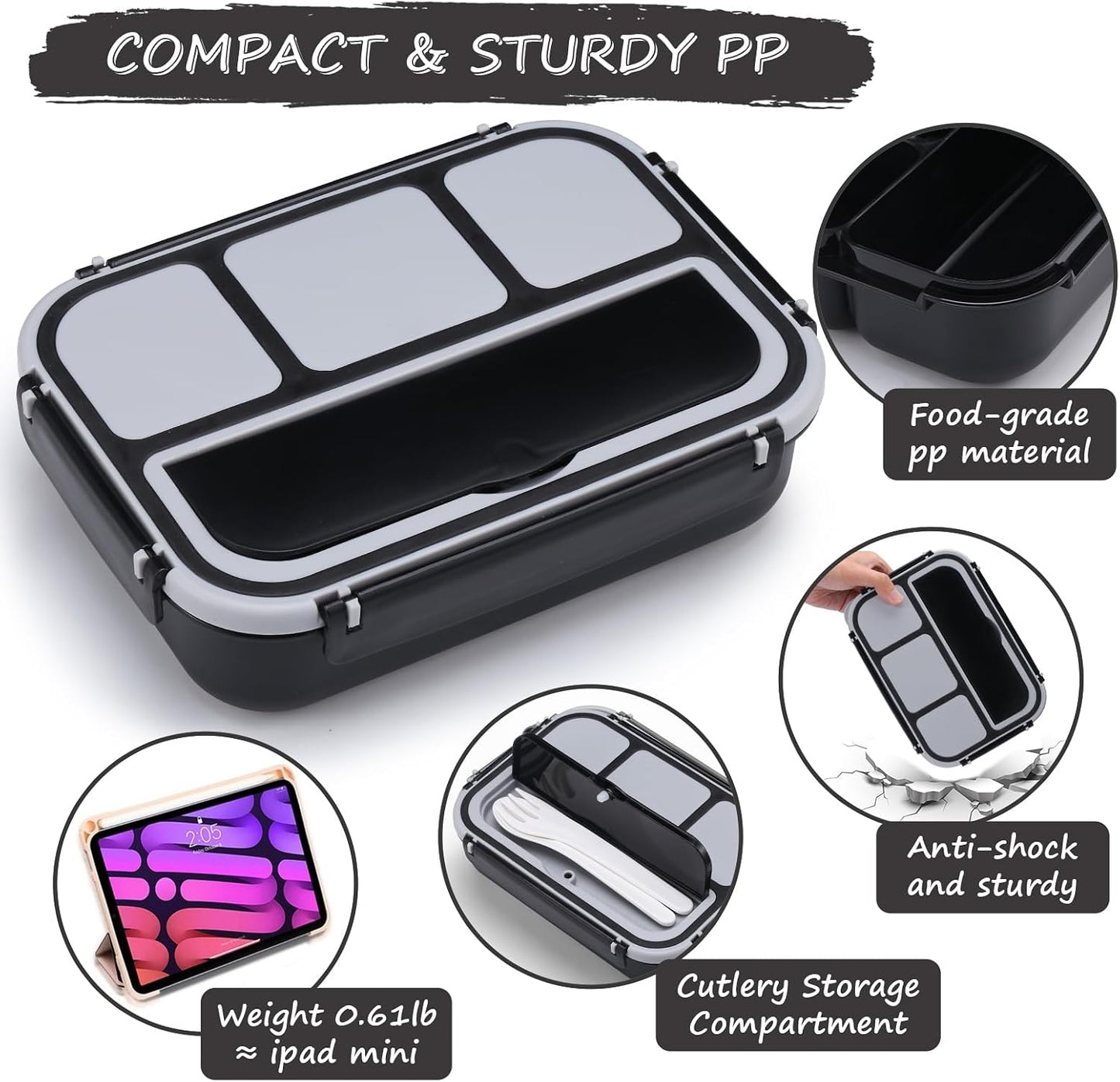 QQKO Bento Lunch Box for Kids Girls Boys, Toddler Kids Lunch Boxes for School, Lunch Containers for Adults with 4 Compartments, Sauce Container, Utensils, Food Picks and Muffin Cups, Purple